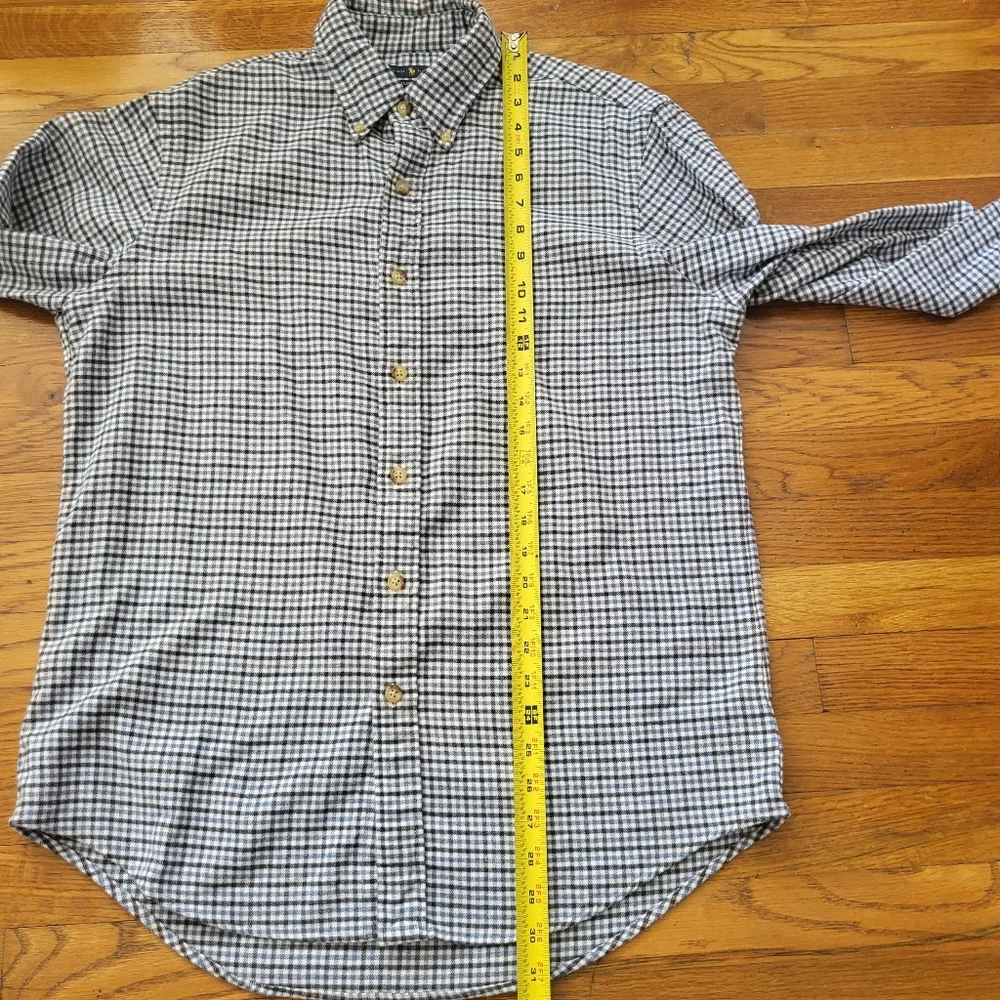 Polo Ralph Lauren Men Medium Flannel Blue Button Down Dress‎ Shirt Long Sleeve